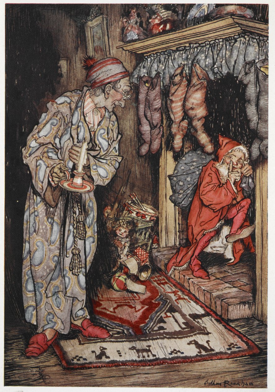 Julenissen leverer gaver på julaften av Arthur Rackham