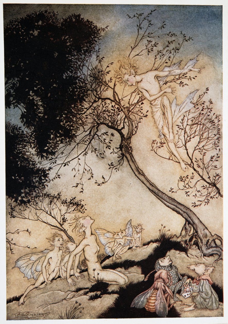 Ta med rabblen, Oer som jeg gir deg makt, hit til dette stedet, Frontispice fra William Shakespeares The Tempest, pub. 1926 av Arthur Rackham