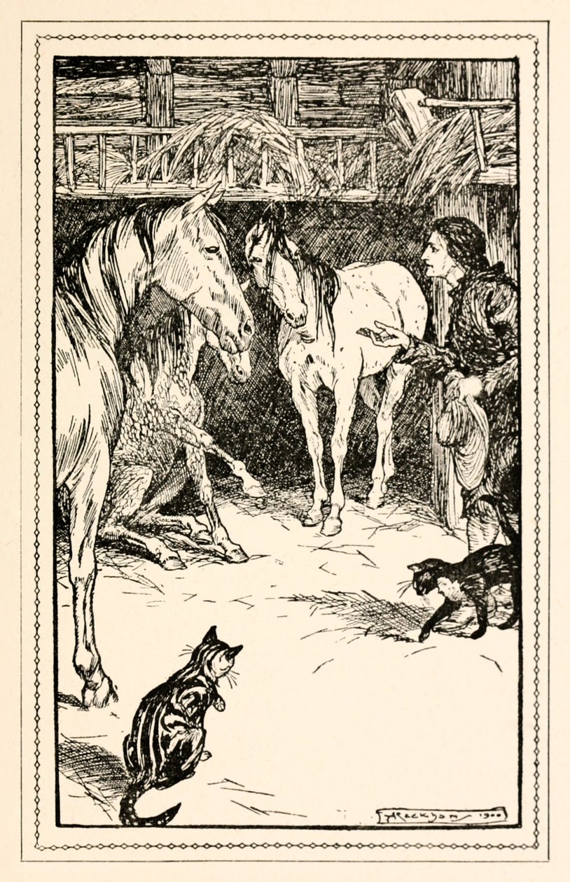 Gulliver har æren av å bli avhørt av sine mesters gjester fra del IV: A Voyage to the Country of the Houyhnhnms i Gullivers Travels av Jonathan Swift av Arthur Rackham