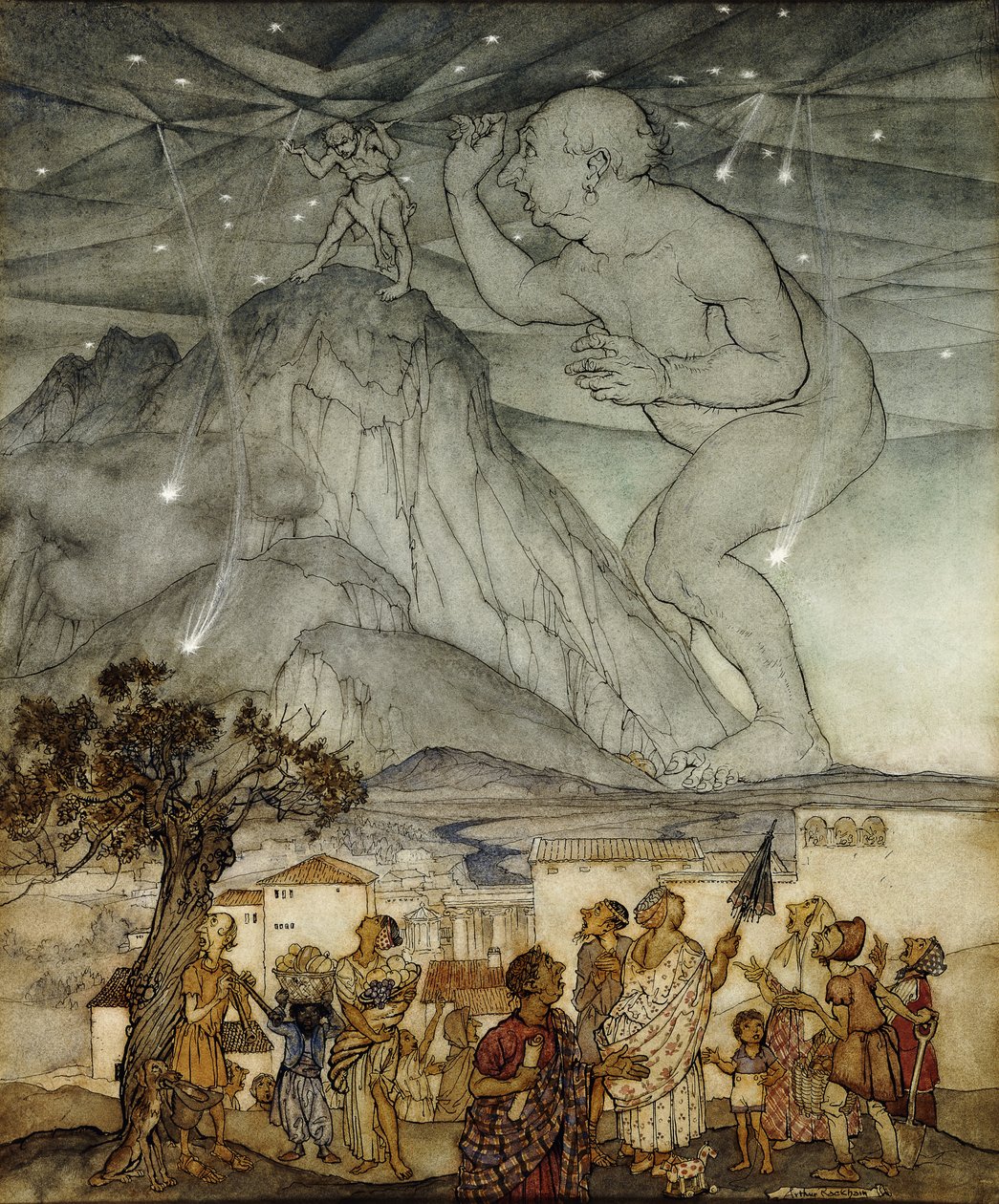 Hercules Supporting the Sky i stedet for Atlas, 1922 av Arthur Rackham