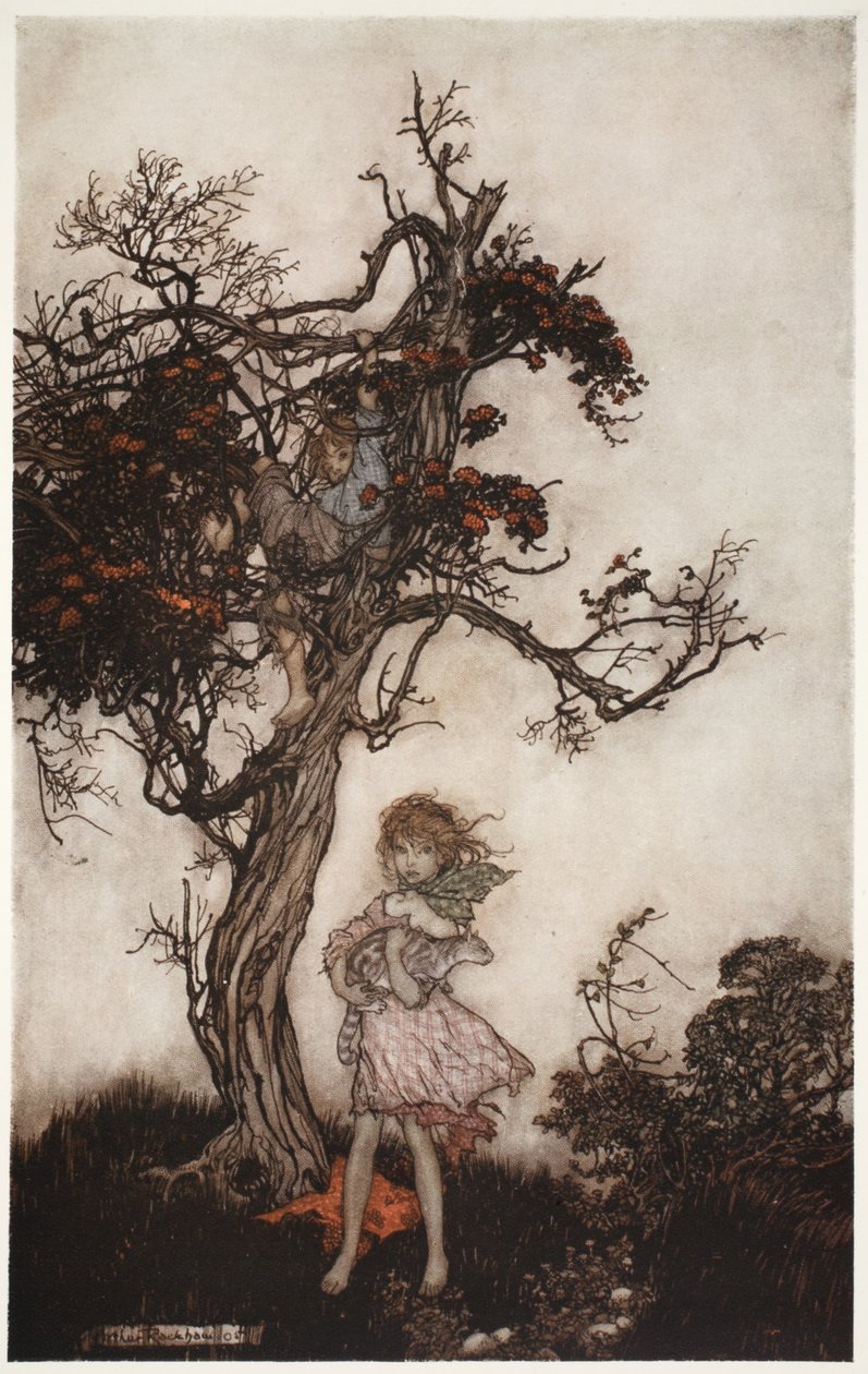 Barna hans var like fillete og ville som om de ikke tilhørte noen., fra Rip Van Winkle av Washington Irving, pub. 1910 av Arthur Rackham