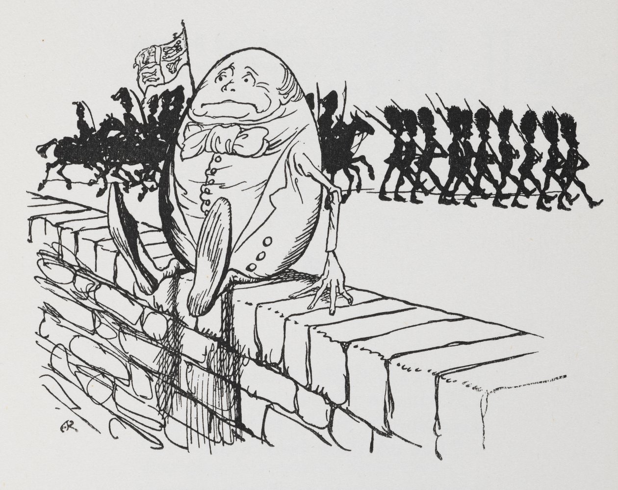 Humpty Dumpty satt på en vegg. av Arthur Rackham