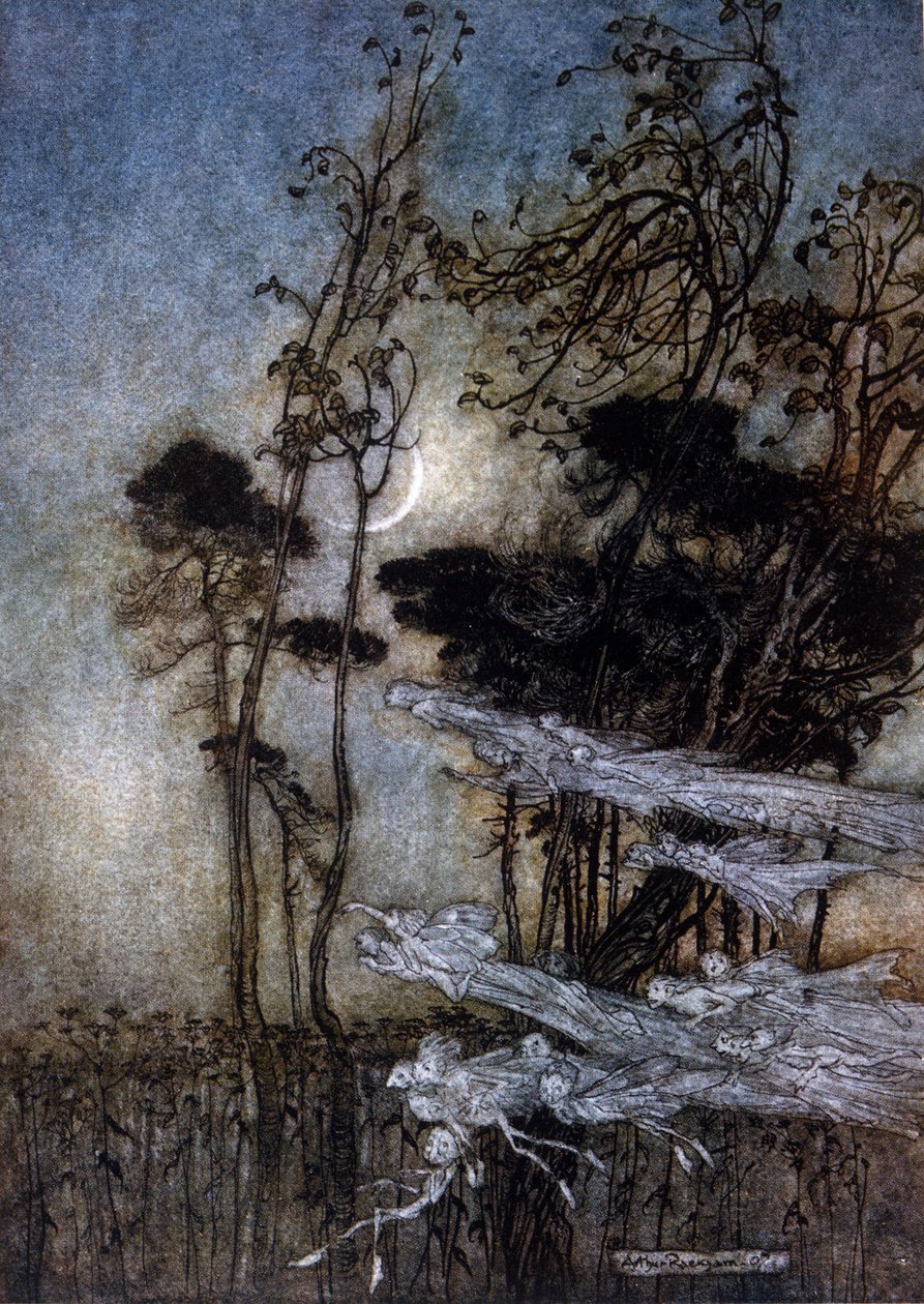 Illustrasjon av Arthur RACKHAM (1867-1939) for Drømmen om en sommernatt av William SHAKESPEARE av Arthur Rackham