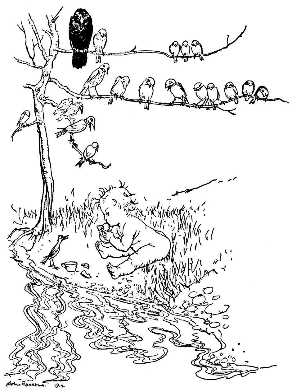 Illustrasjon for Peter Pan av Arthur Rackham