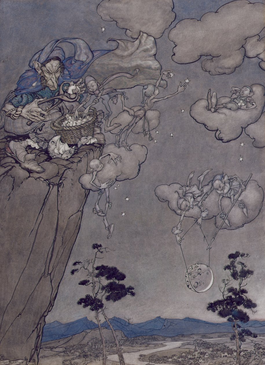 Illustrasjon fra Rip Van Winkle av Washington Irving (1783-1859) 1904 (penn og blekk med wc på papir) av Arthur Rackham