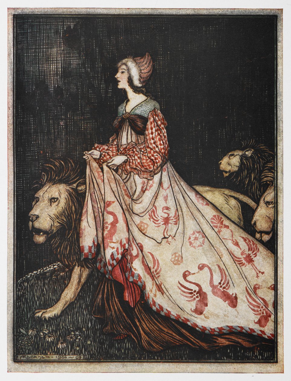 Illustrasjon fra Fruen og Løven. av Arthur Rackham