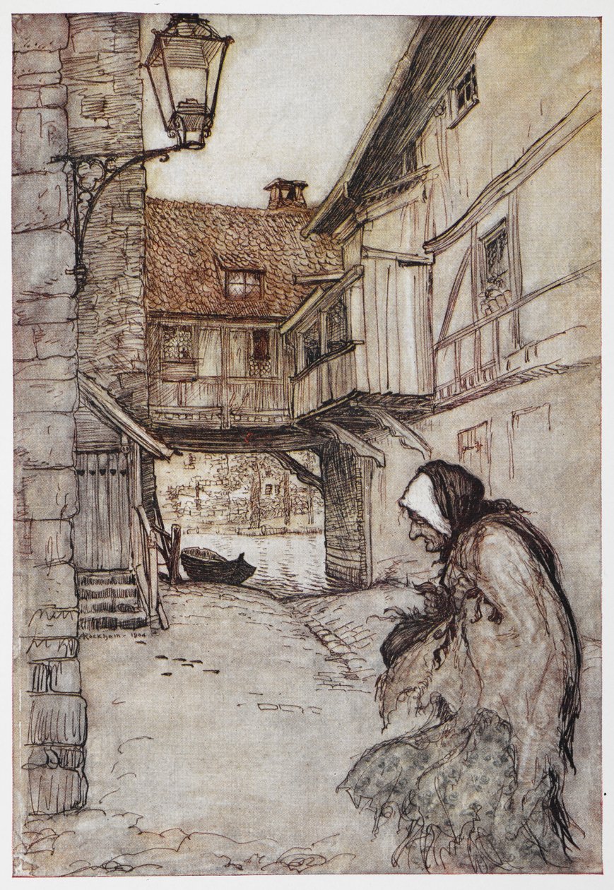 Illustrasjon fra The Straw, the coal, and the Bean. av Arthur Rackham