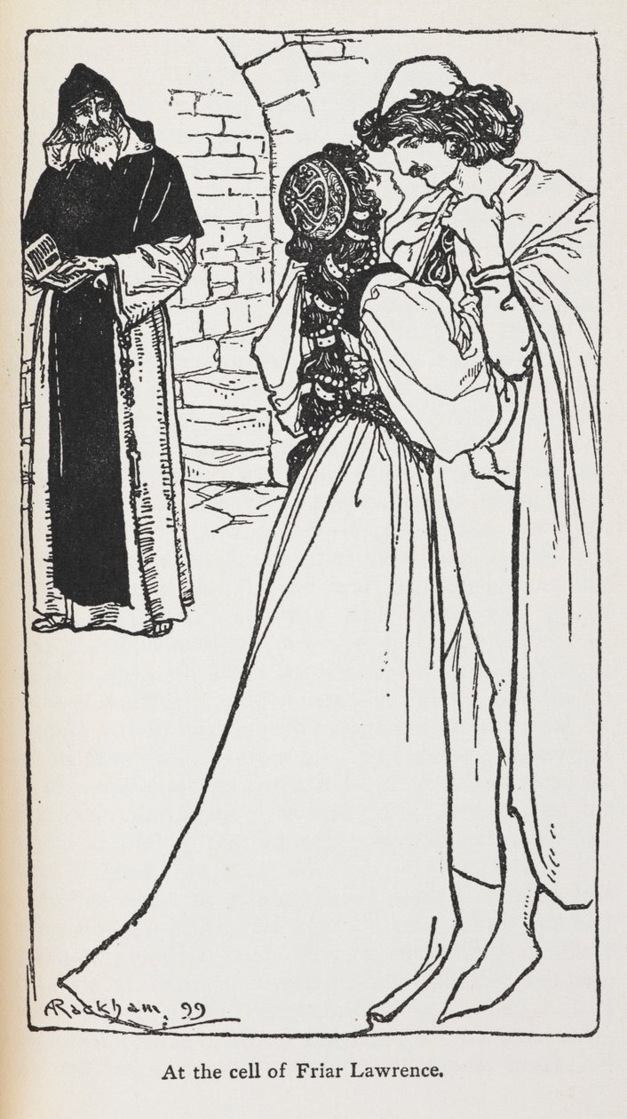 Illustrasjon av de stjernekryssede elskerne i Romeo og Julie. av Arthur Rackham