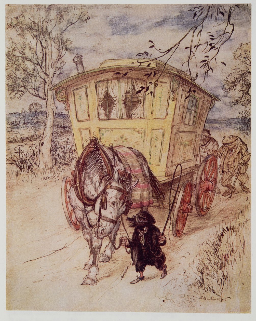 Det var en gylden ettermiddag: lukten av støvet de sparket opp var rik og tilfredsstillende, fra Wind in the Willows av Kenneth Grahame (1859 - 1932), pub. 1940 av Arthur Rackham