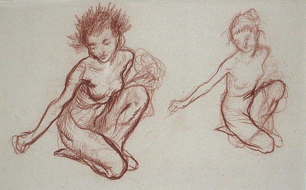 Kneeling Imp (sangvinsk på papir) av Arthur Rackham