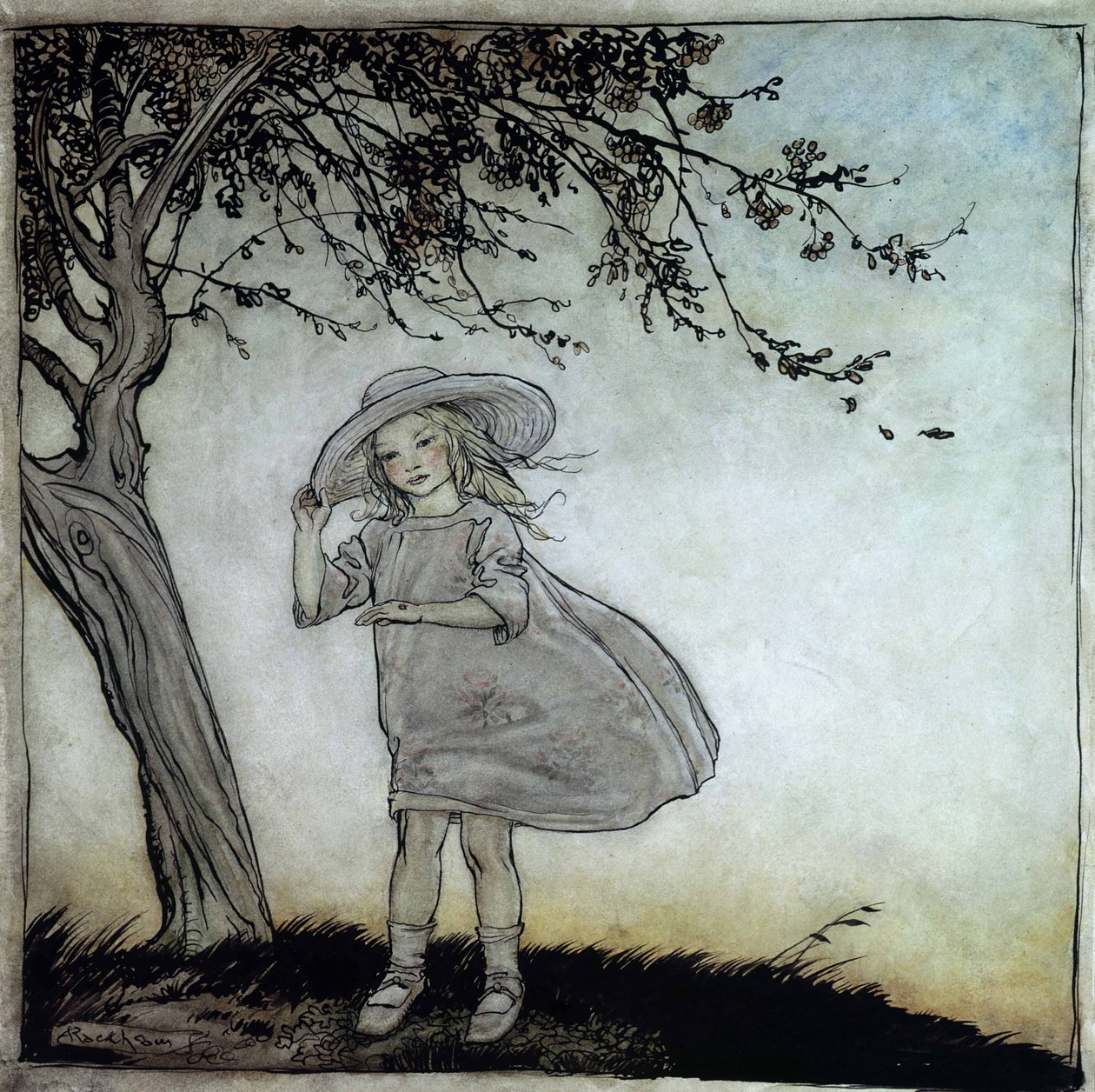 Ladybird, Ladybird Fly Away Home, illustrasjon fra Mother Goose, the Old Nursery Rhymes, utgitt 1913 (penn og blekk & wc på papir) av Arthur Rackham