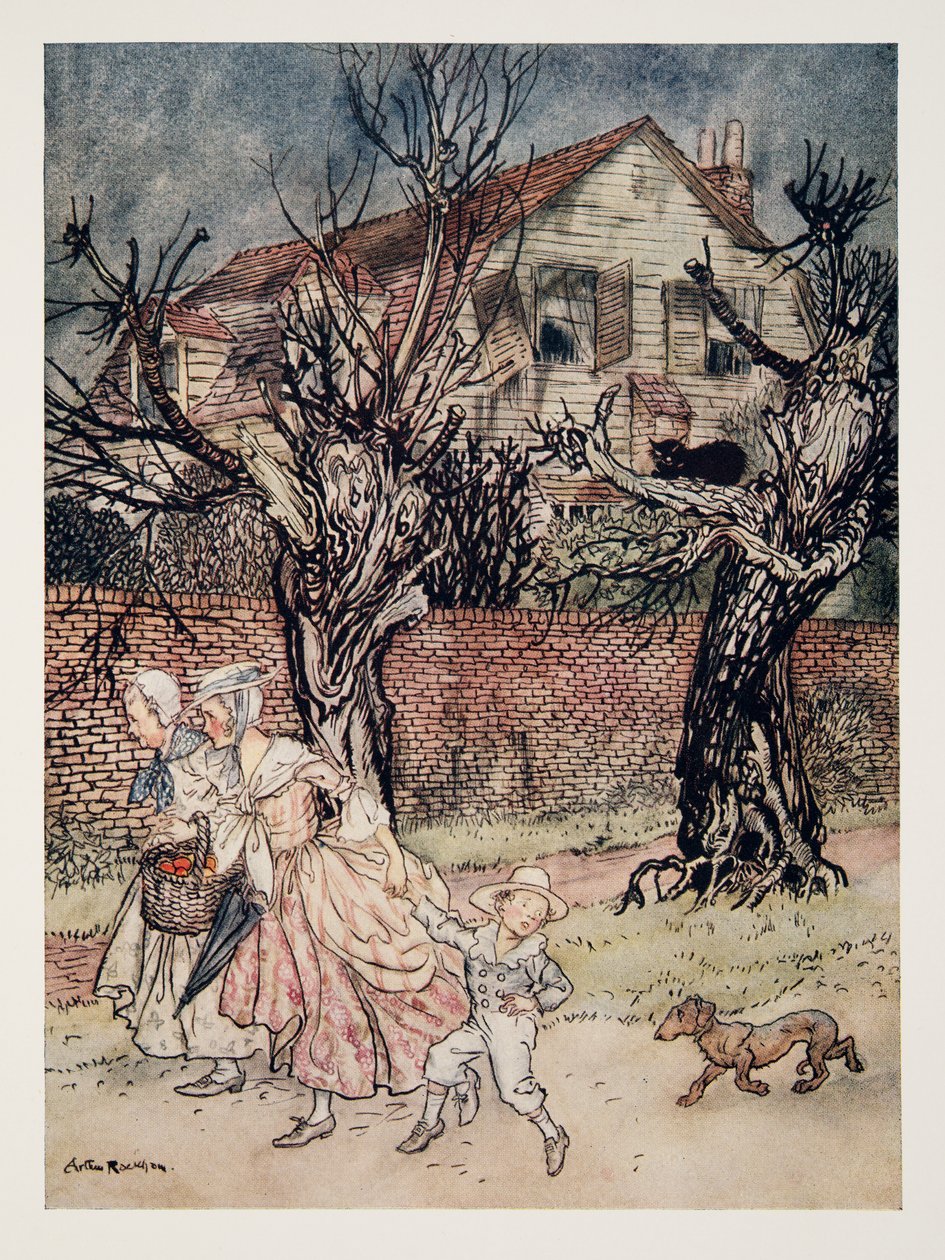 Fantastiske historier om Haunted Fields, and Haunted Brooks, and Haunted Houses, fra The Legend of Sleepy Hollow av Washington Irving (1783 - 1859), pub. 1928 av Arthur Rackham
