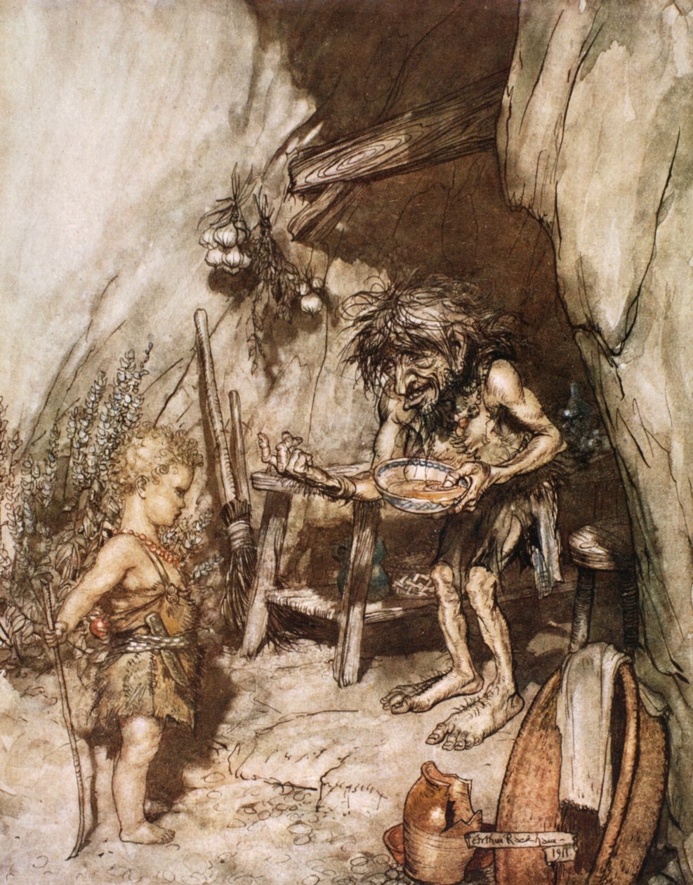 'Mime og spedbarnet', 1924. av Arthur Rackham