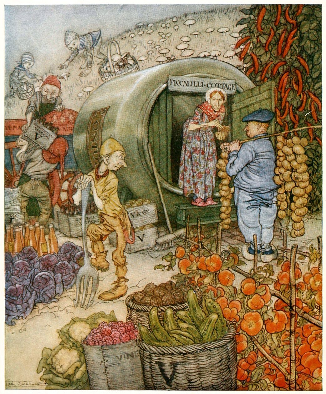 Mr and Mrs Vinegar at Home, Frontispice fra English Fairy Tales, pub. 1918 (fargelitografi) av Arthur Rackham