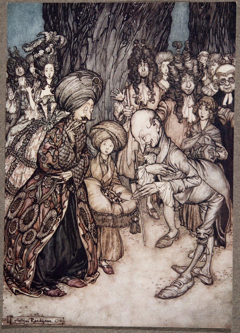 My Lord Duke, sa legen opprømt, jeg har den ære å informere Deres fortreffelighet at Deres nåde er i kjærlighet.., fra Peter Pan i Kensington Gardens av J M Barrie (1860 - 1937), pub. 1906 (farge av Arthur Rackham
