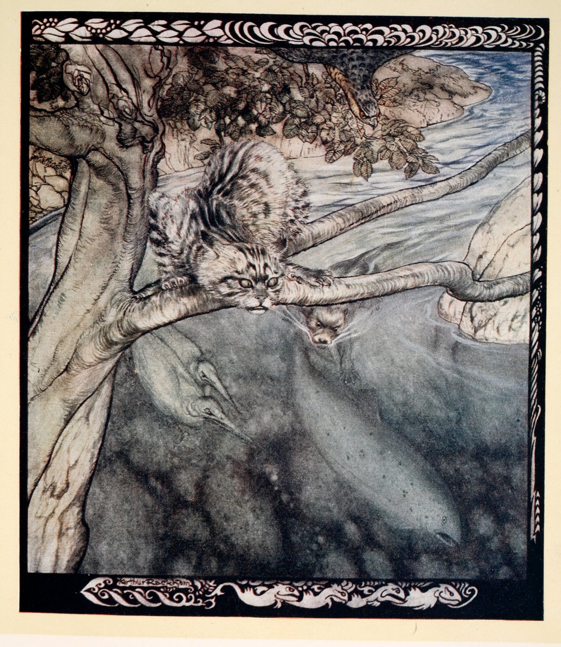 "Livet mitt ble et uopphørlig sus og sår og flukt, en byrde og angst for våkenhet", illustrasjon fra "Irish Fairy Tales" av James Stephens, 1920 av Arthur Rackham