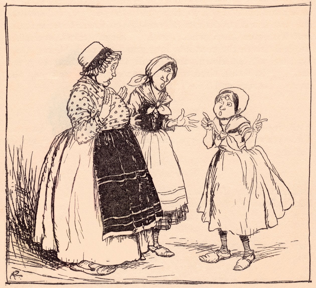 Nå vet jeg hvorfor den fastlåste tingen der ikke spiser. Illustrasjon av Arthur Rackham fra Grimm