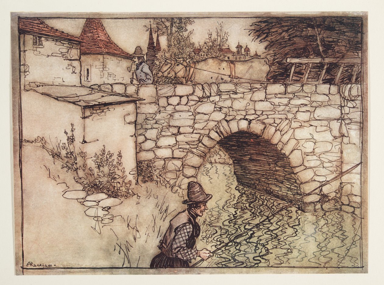 Det var en gang en fattig bonde, ved navn Crabb, som tok et lass med ved trukket av to okser til byen for salg, fra The Fairy Tales of the Brothers Grimm, pub. 1909 av Arthur Rackham