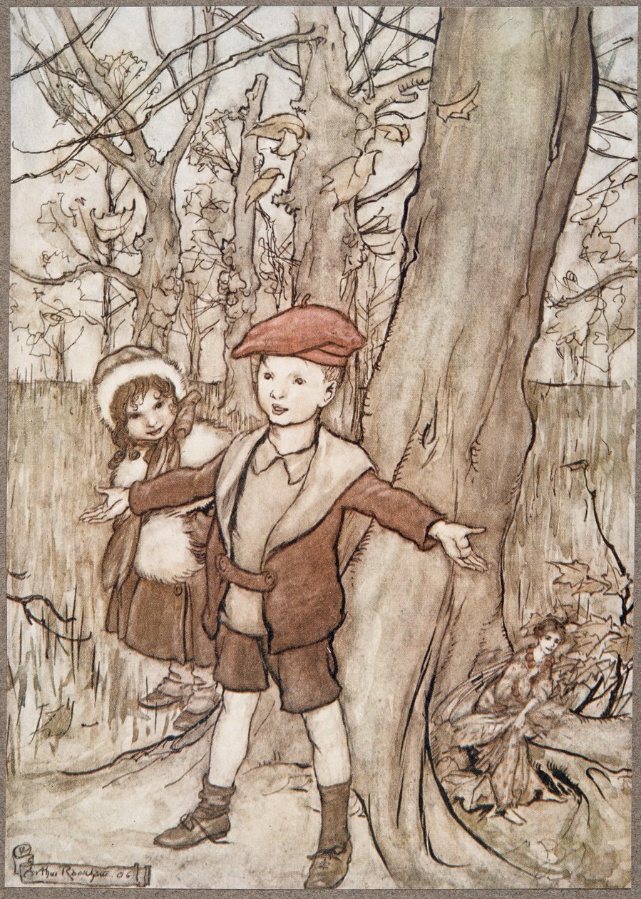En dag ble de overhørt av en fe .. , fra Peter Pan i Kensington Gardens av J M Barrie (1860 - 1937), pub. 1906 av Arthur Rackham