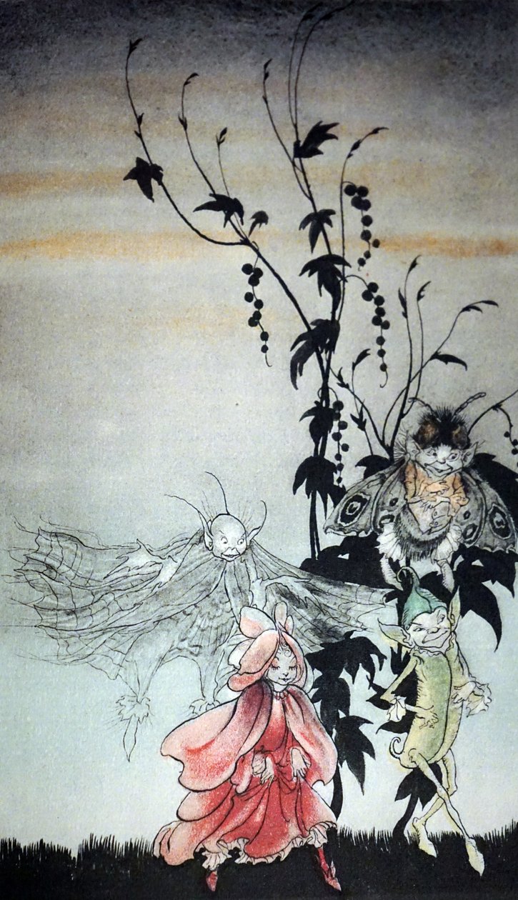 Peaseblossom, spindelvev, Moth, Sennepsfrø, feene som deltok på Titania i A Midsummer Night
