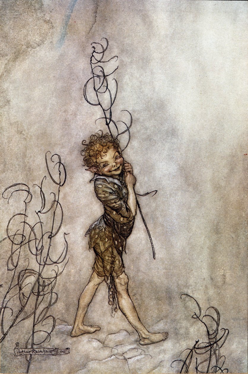 Stykkets puckkarakter. Illustrasjon for Drømmen om en sommernatt av William SHAKESPEARE av Arthur Rackham