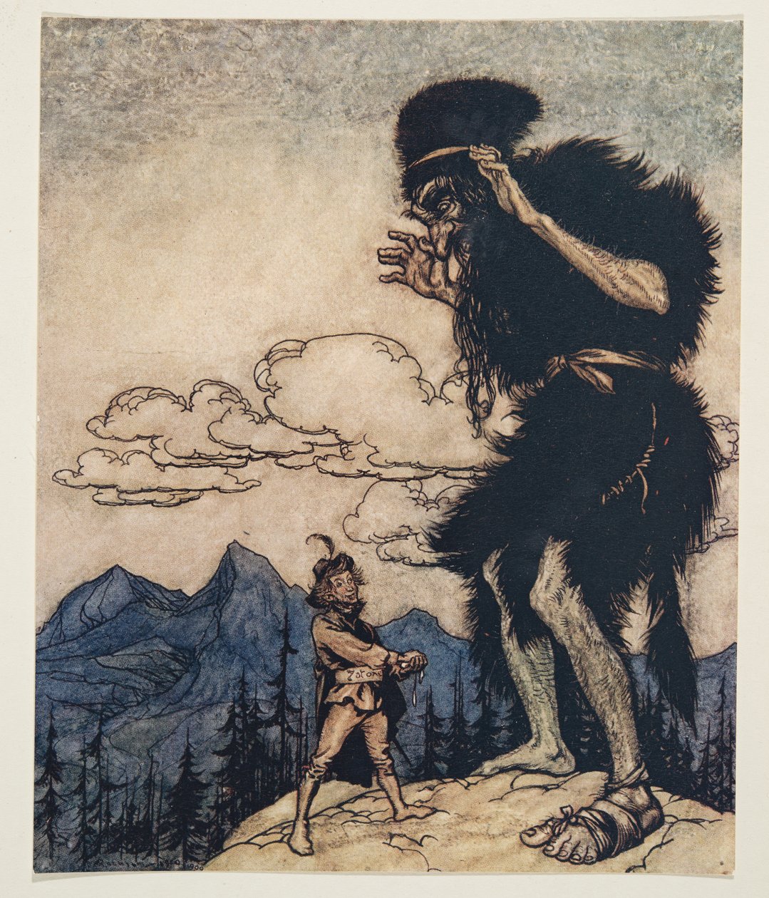 Han trakk den myke ostebiten opp av lommen og klemte den til fuktigheten tok slutt ..fra The Fairy Tales of the Brothers Grimm, pub. 1909 av Arthur Rackham