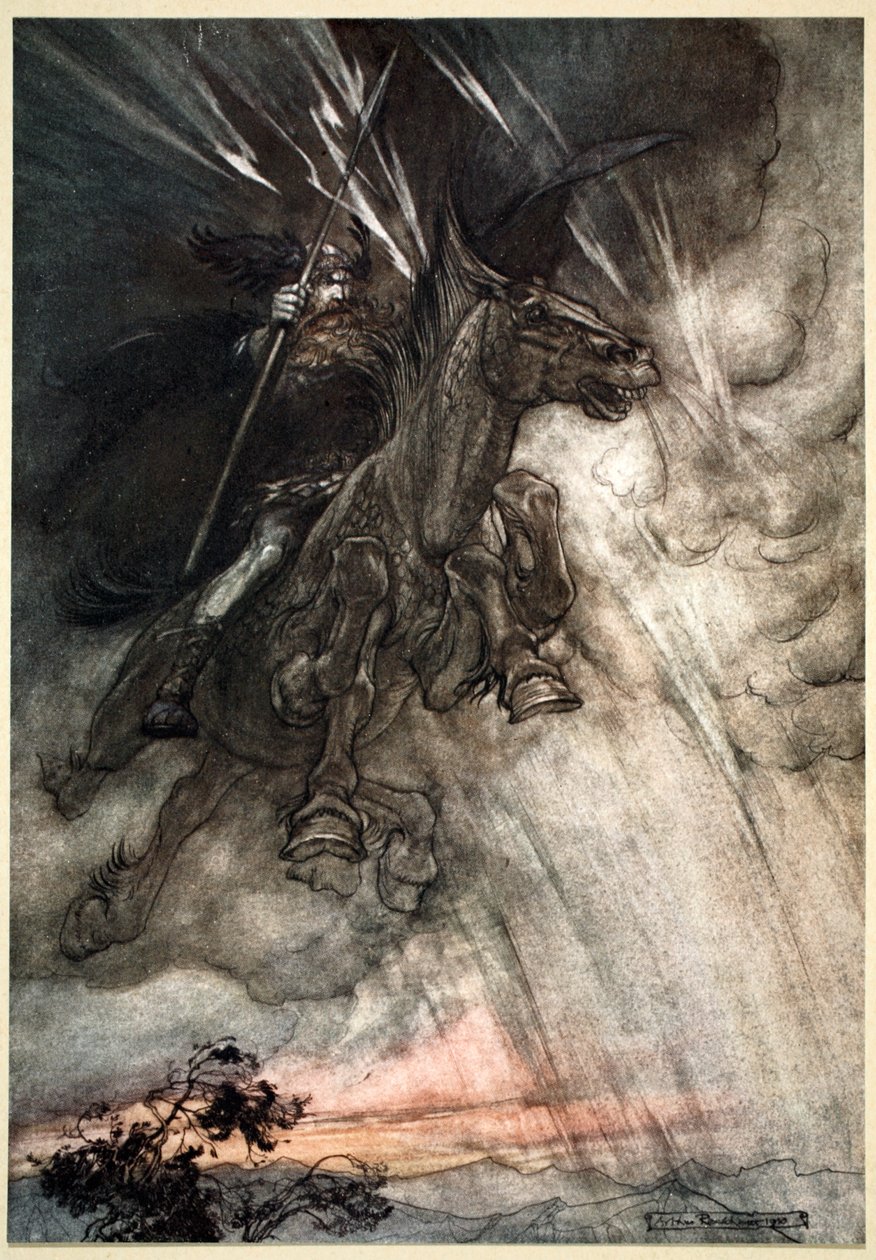 «Raging, Wotan Rides to the Rock! Som en stormvind kommer han!