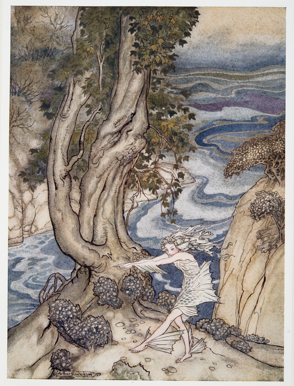 Gå inn i Ariel igjen som en vannymfe, illustrasjon fra William Shakespeares The Tempest, pub. 1926 av Arthur Rackham