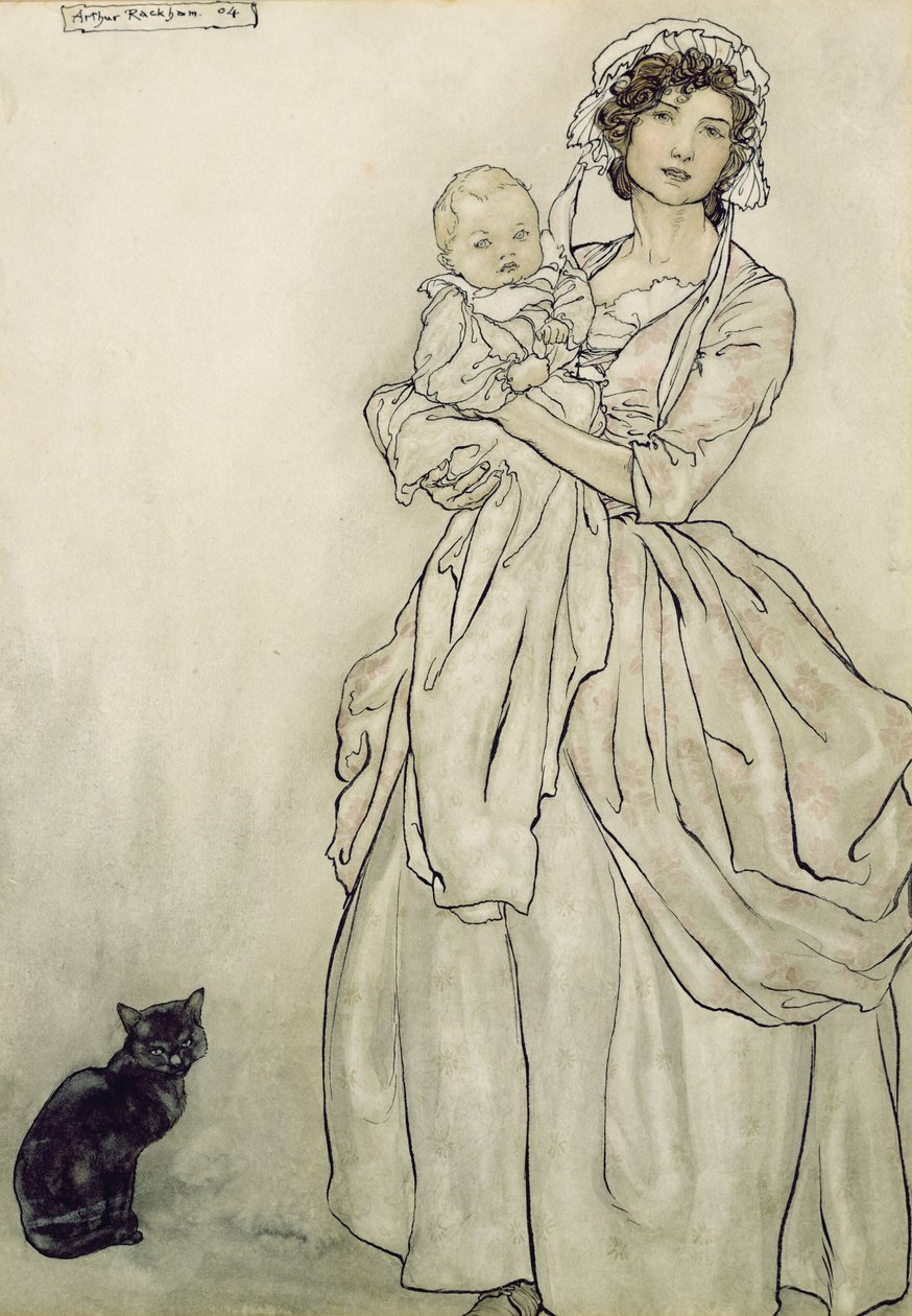 Rips datter og barnebarn, 1904 (wc med penn og blekk på papir) av Arthur Rackham