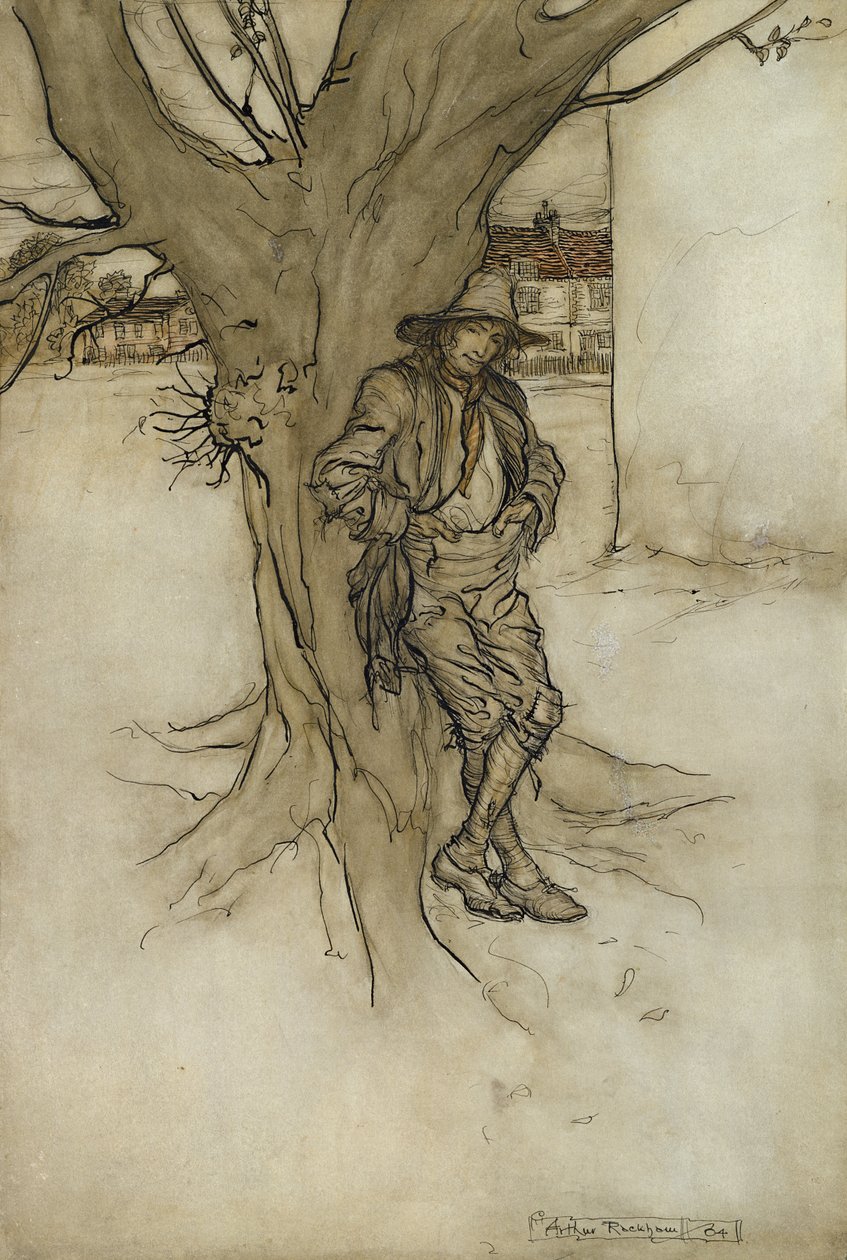 Rips son, et presist motstykke til seg selv, da han gikk opp på fjellet, 1904 (wc med penn og blekk på papir) av Arthur Rackham