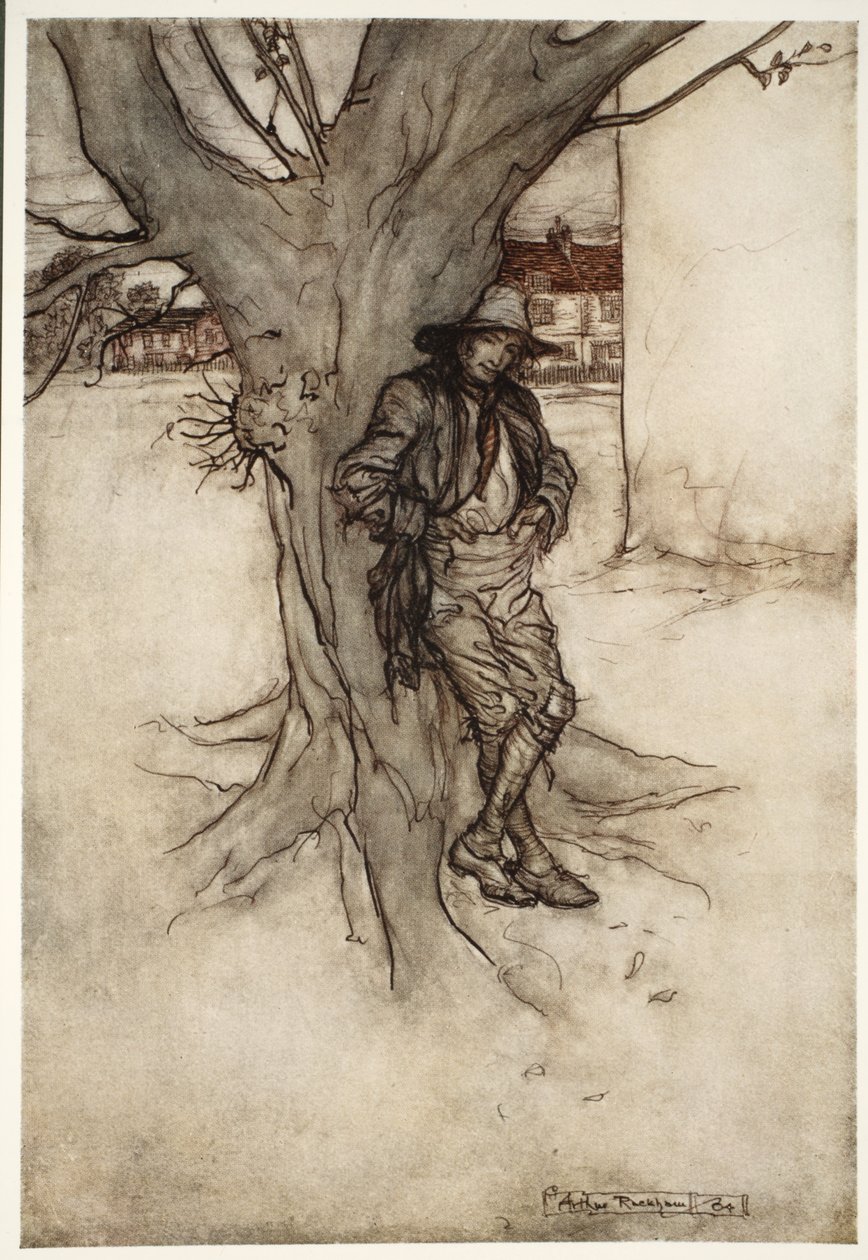 Rips son, en presis motstykke til seg selv, da han gikk opp på fjellet., fra Rip Van Winkle av Washington Irving, pub. 1910 av Arthur Rackham