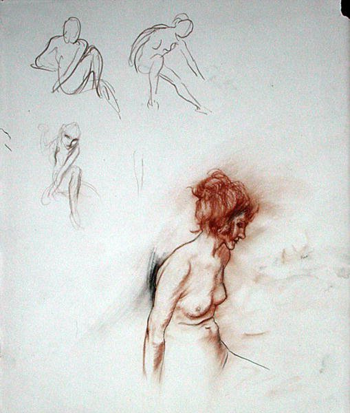 Sittende naken (penn, blekk, sangvin og svart kritt på papir) av Arthur Rackham