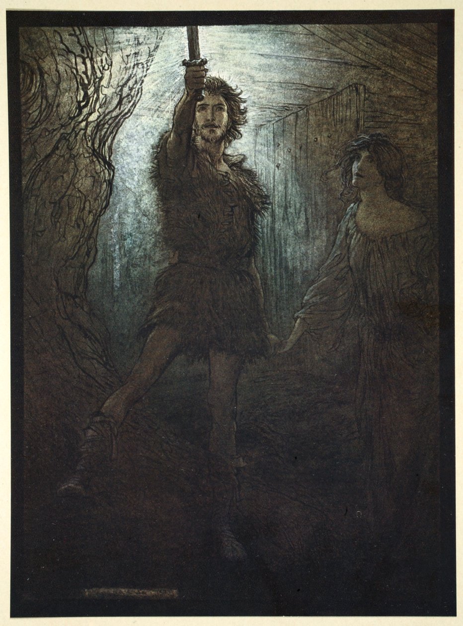«Siegmund den Walsung, du ser! Som brudegave gir han deg sitt sverd', 1910. av Arthur Rackham