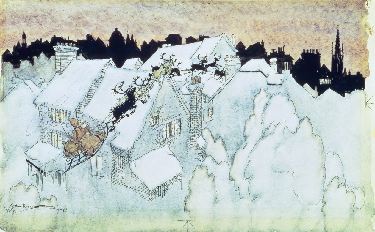 "So Up to the House-top the Coursers they Flew", illustrasjon til puben "The Night Before Christmas". 1931 av Arthur Rackham