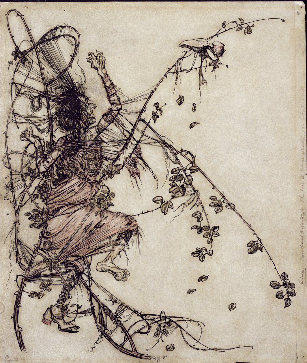 Sweetheart Roland, illustrasjon fra The Brothers Grimm, oversatt av Mrs Edgar Lewis, utgitt 1900 (penn og blekk & wc på papir) av Arthur Rackham