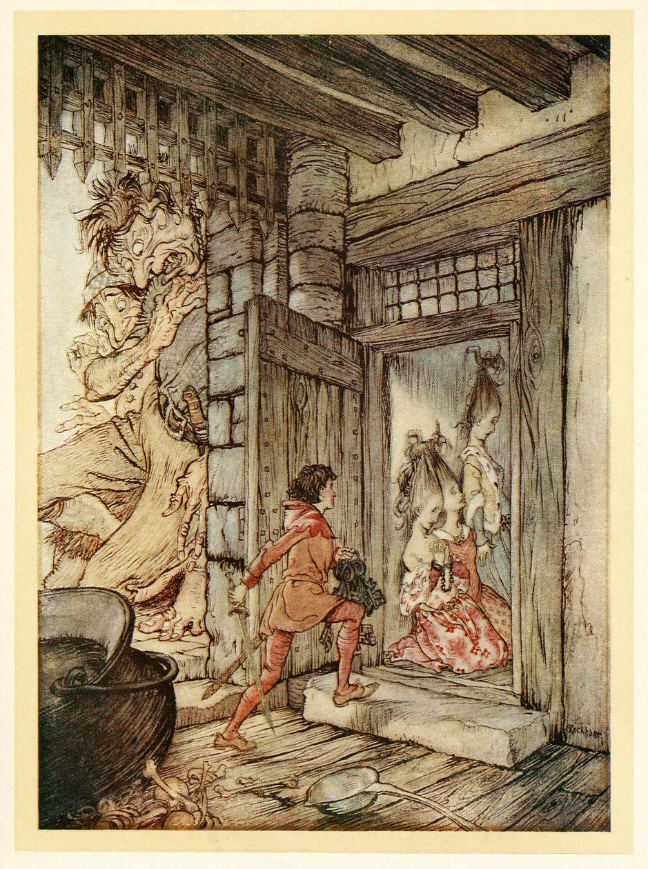 Jack tok nøklene til slottet og låste opp alle dørene, fra engelske Fairy Tales, pub. 1922. av Arthur Rackham