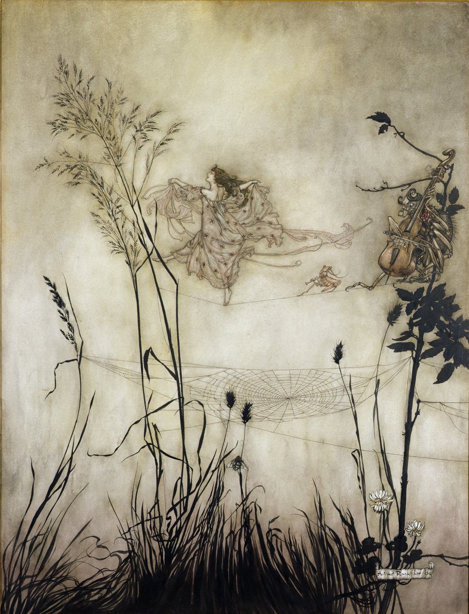 The Fairies are Exquisite Dancers, illustrasjon i Peter Pan i Kensington Gardens av J.M Barrie (1860-1937) 1906 (penn og blekk med wc på papir) av Arthur Rackham