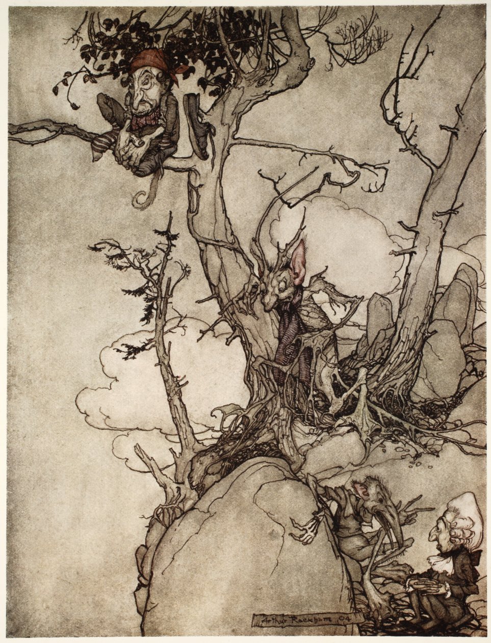 Kaatsberg- eller Catskill-fjellene har alltid vært en region full av fabel., fra Rip Van Winkle av Washington Irving, pub. 1910 av Arthur Rackham