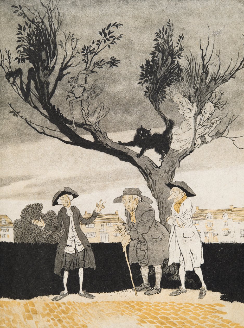 The Men of Sleepy Hollow (Inside Cover) fra The Legend of Sleepy Hollow av Washington Irving (1783 - 1859), pub. 1928 av Arthur Rackham