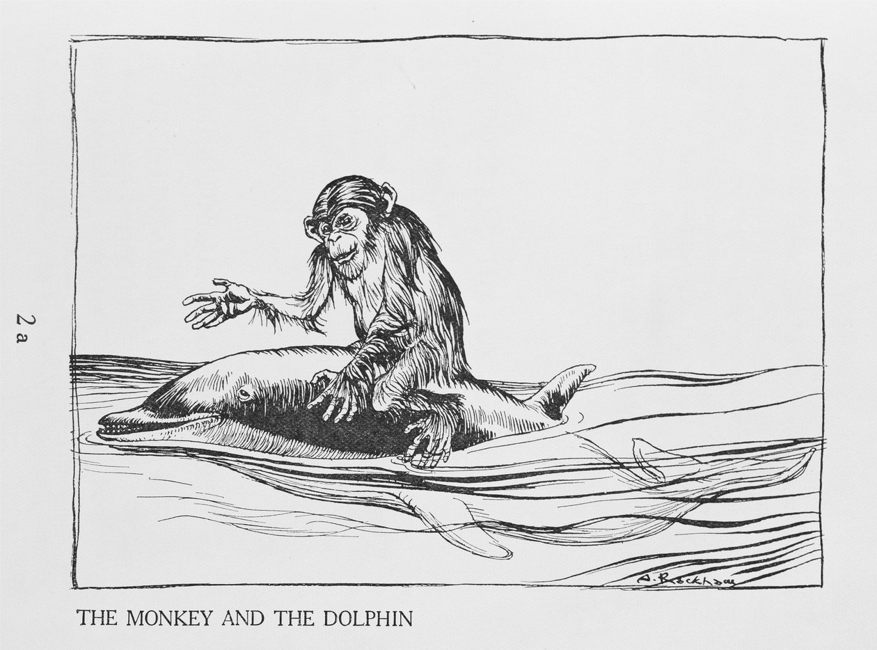 The Monkey and the Dolphin, illustrasjon fra Aesops Fables, utgitt av Heinemann, 1912 av Arthur Rackham