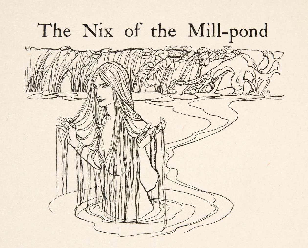 The Nix of the Mill-Pond, fra Little Brother & Little Sister and Other Tales av brødrene Grimm, pub.1917 (litho) av Arthur Rackham