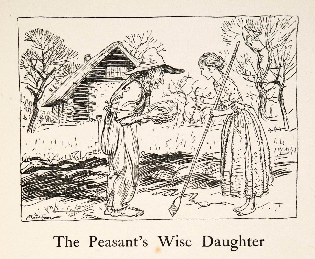Bondens kloke datter, fra Lillebror og lillesøster og andre fortellinger av brødrene Grimm, pub.1917 (litho) av Arthur Rackham