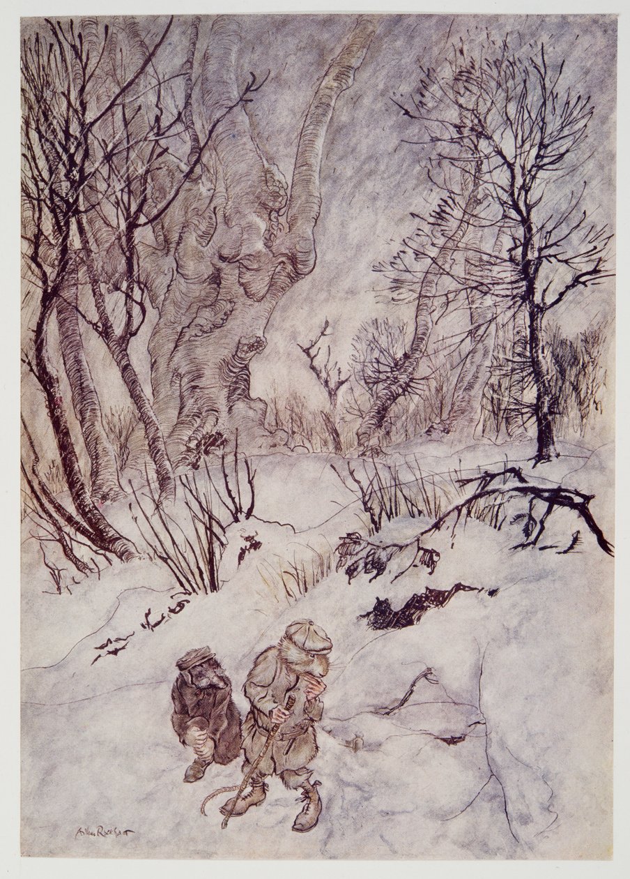 The Rat grunnet en stund og undersøkte puklene og bakkene som omringet dem, fra Wind in the Willows av Kenneth Grahame (1859 - 1932), pub. 1940 av Arthur Rackham