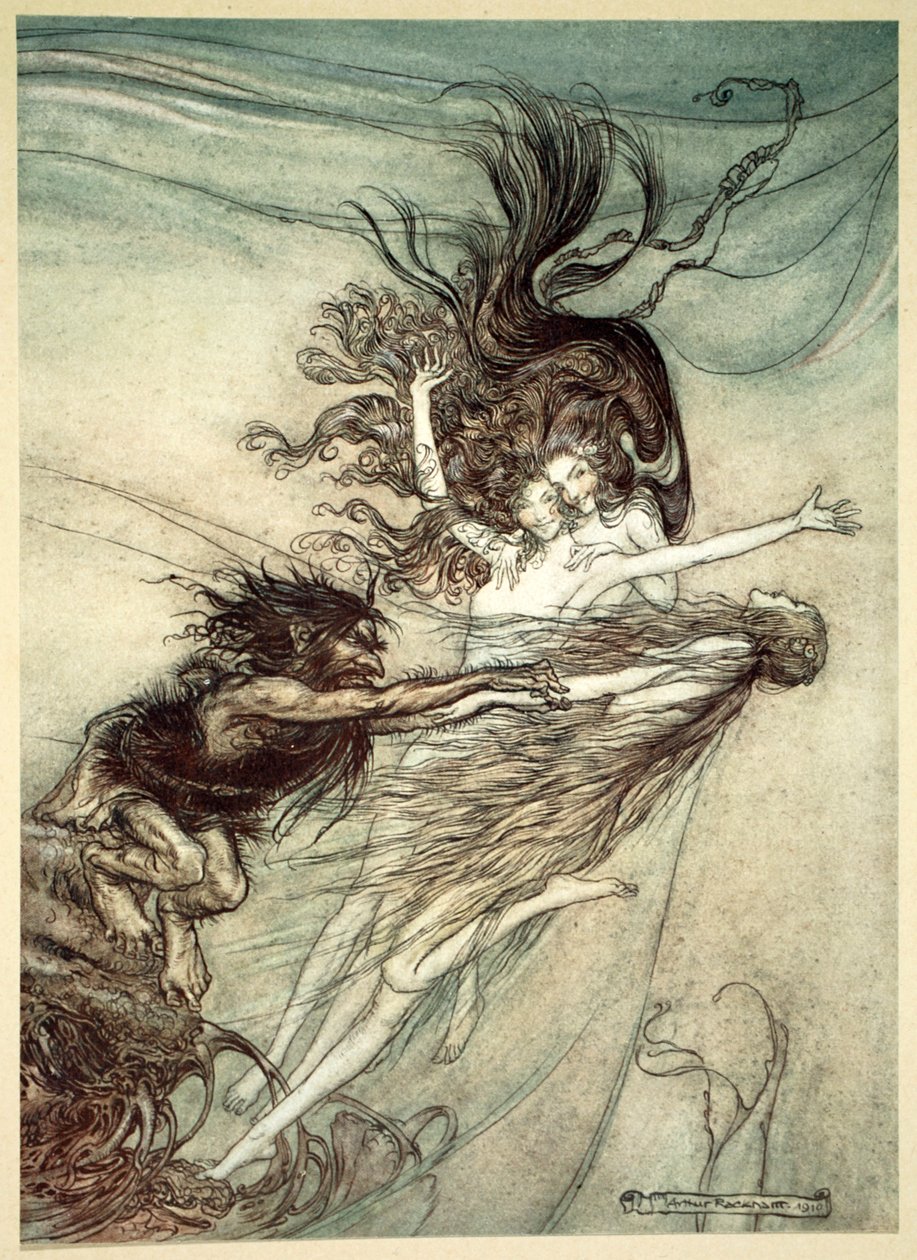 'Rhinmaidens erter Alberich', 1910. av Arthur Rackham