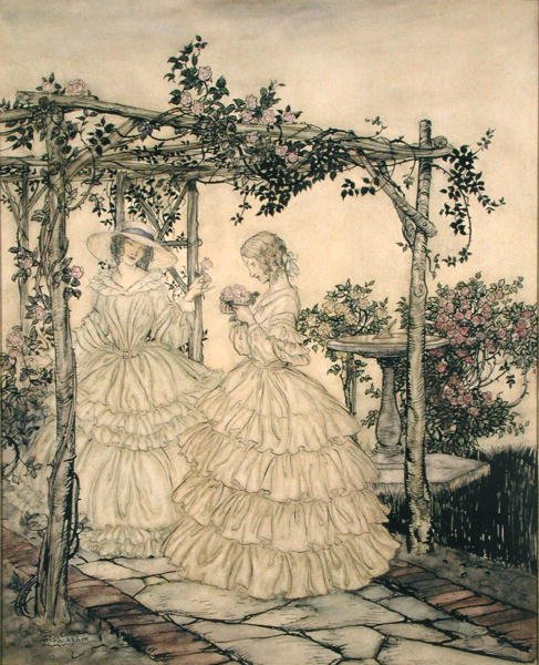 Rosehagen, ca. 1923-5 (akvarell på papir) av Arthur Rackham