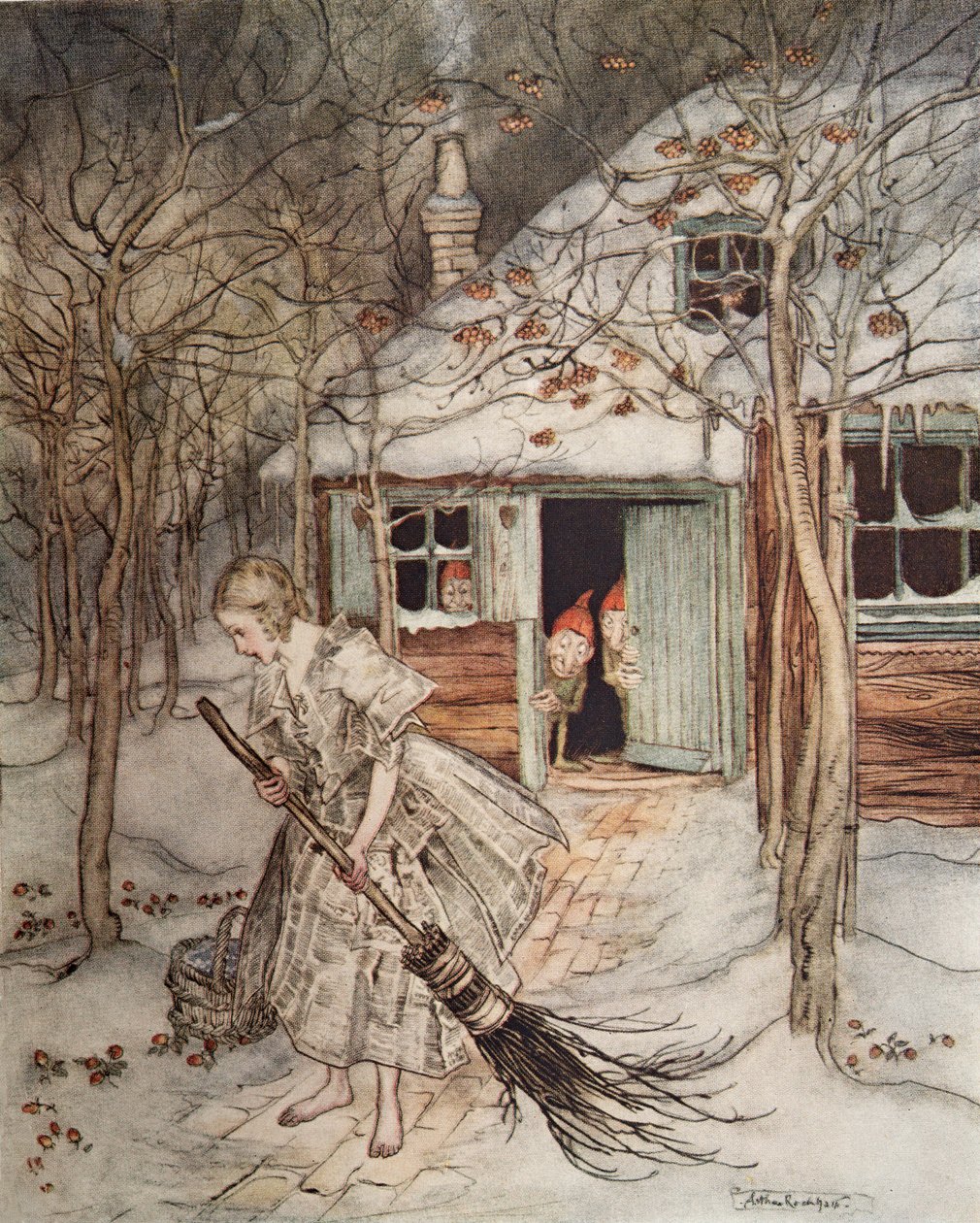 The Three Little Men in the Wood, fra Little Brother & Little Sister and Other Tales av brødrene Grimm, pub.1917 av Arthur Rackham