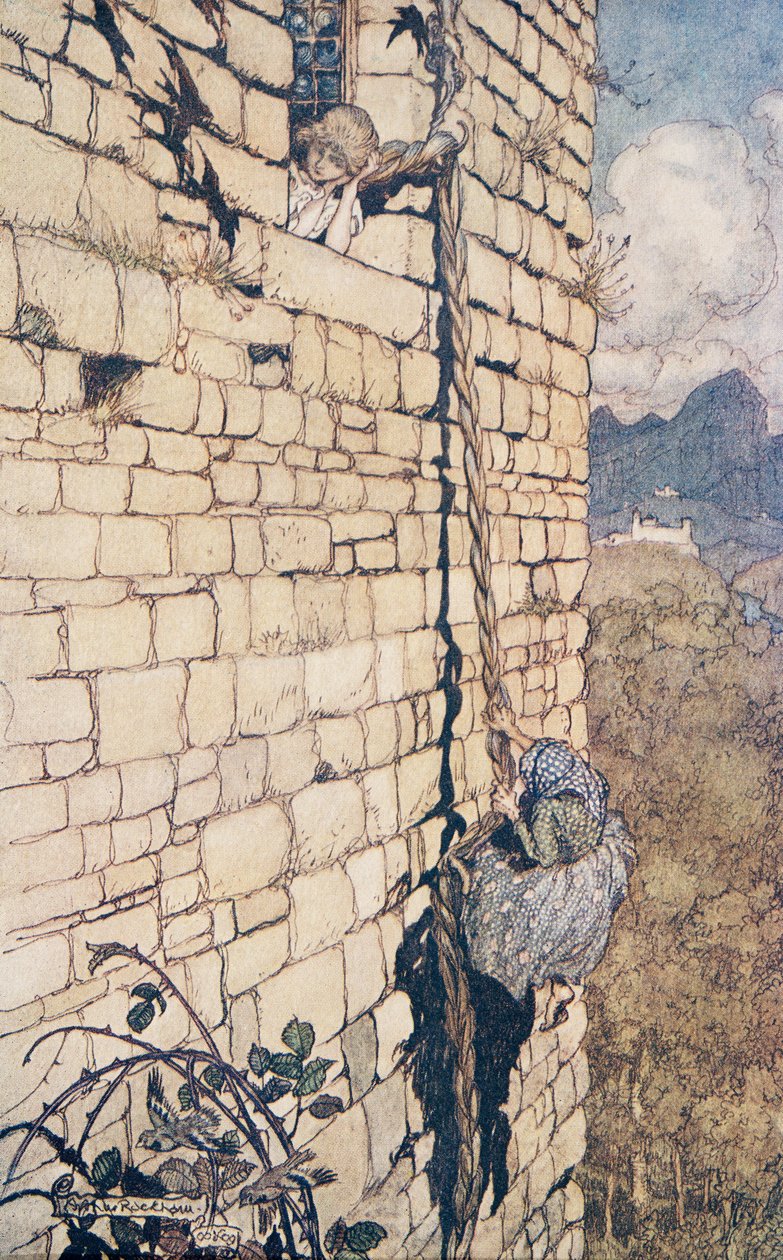 The Witch Climbed up .. , fra The Fairy Tales of the Brothers Grimm, pub. 1909 av Arthur Rackham