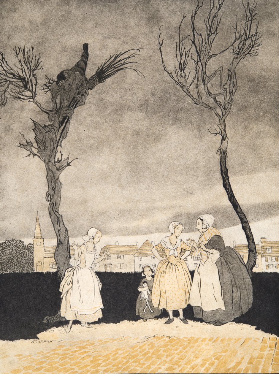 The Women of Sleepy Hollow (Inside Cover), fra The Legend of Sleepy Hollow av Washington Irving (1783 - 1859), pub. 1928 av Arthur Rackham