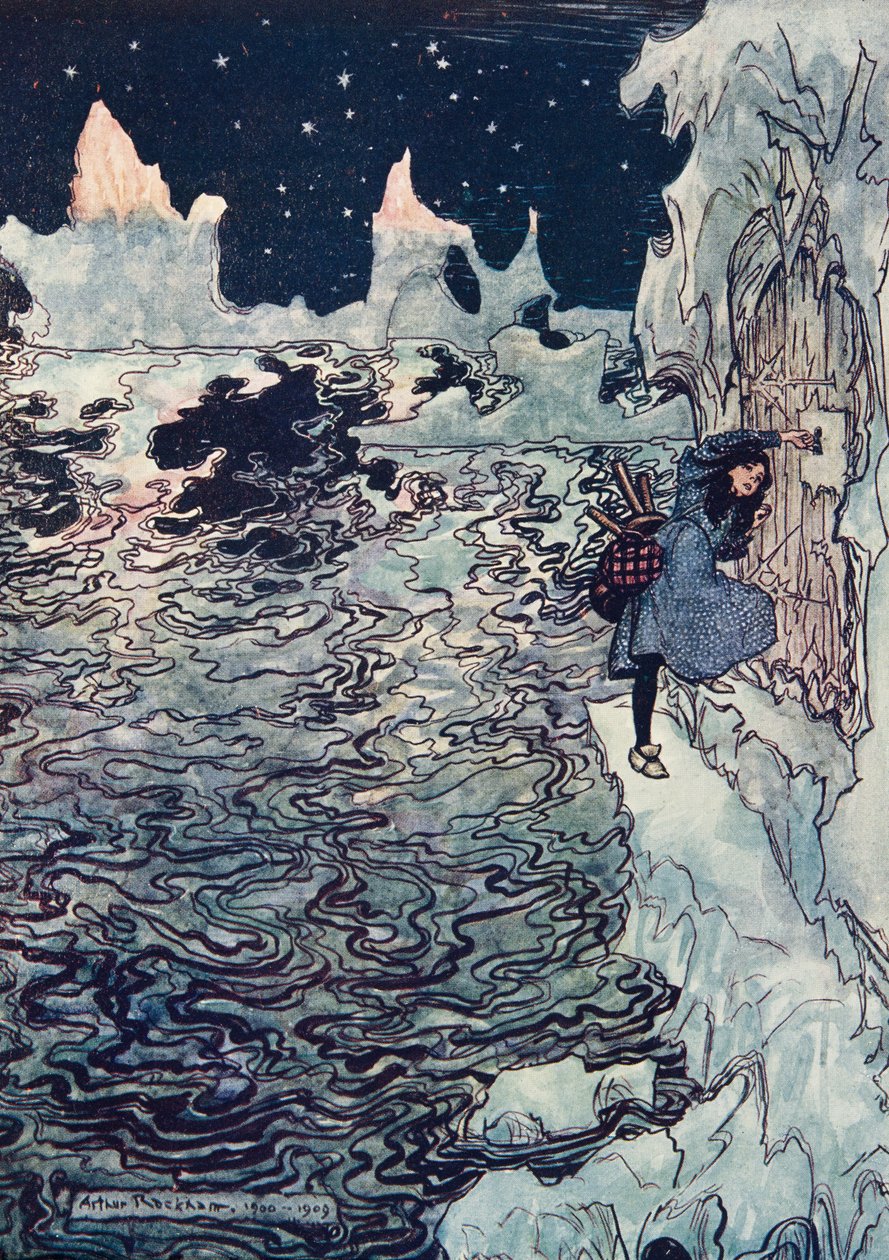 Den gode lillesøsteren skar av sin egen lille finger, satte den inn i låsen og lyktes i å åpne den fra The Fairy Tales of the Brothers Grimm, pub. 1909 av Arthur Rackham