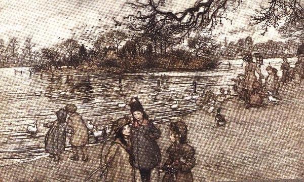 Øya der alle fuglene er født fra Peter Pan i Kensington Gardens av J.M. Barrie, 1906 av Arthur Rackham